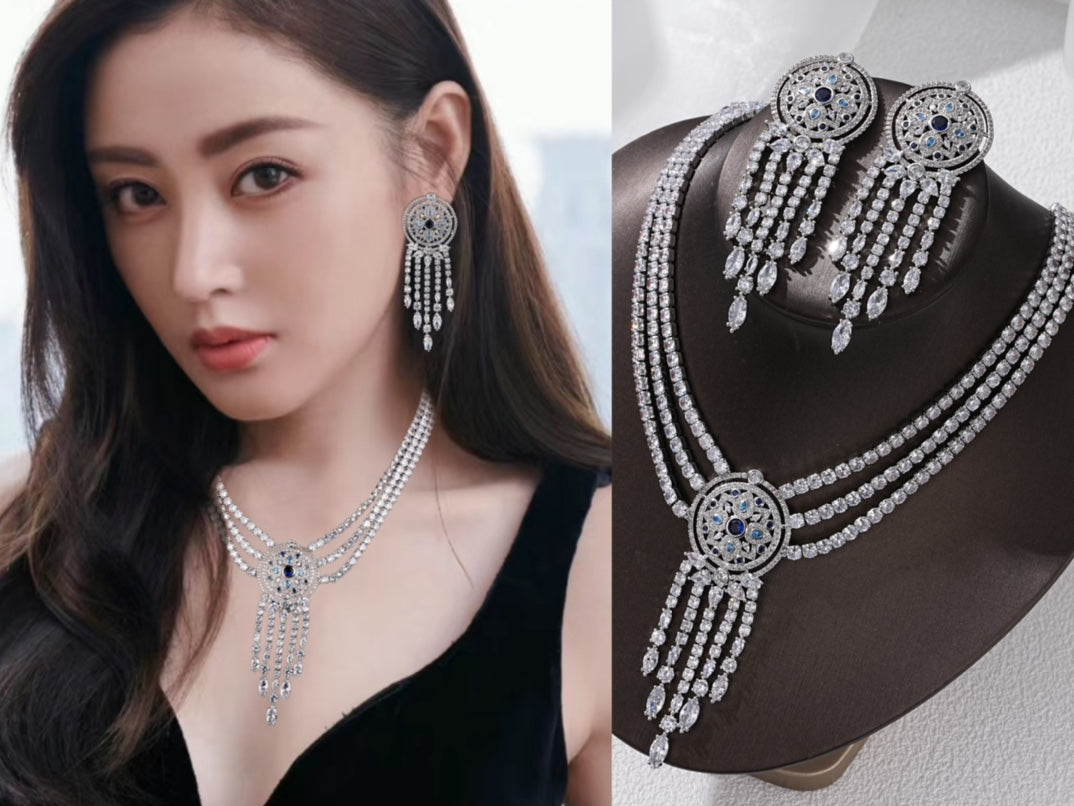 New light luxury celebrity style Harry Winston jewelry tassel necklace and earrings set