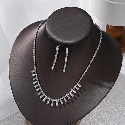 Light luxury star models gorgeous full zirconia detachable three-dimensional skirt necklace earrings